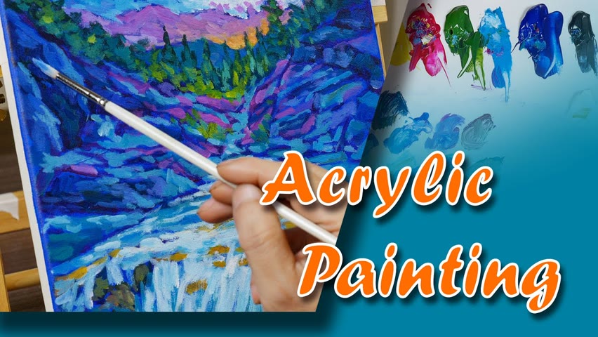 Mountain stream painting | Acrylic painting time lapse |#277