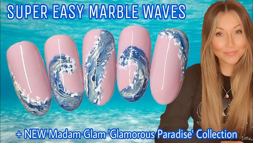 🌊 Easy marble wave nails | Summer nail art design | Beach Blue Sea | Madam Glam Glamorous Paradise