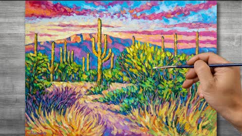 Impressionist painting | Cactus Park | oil painting | time lapses | #354