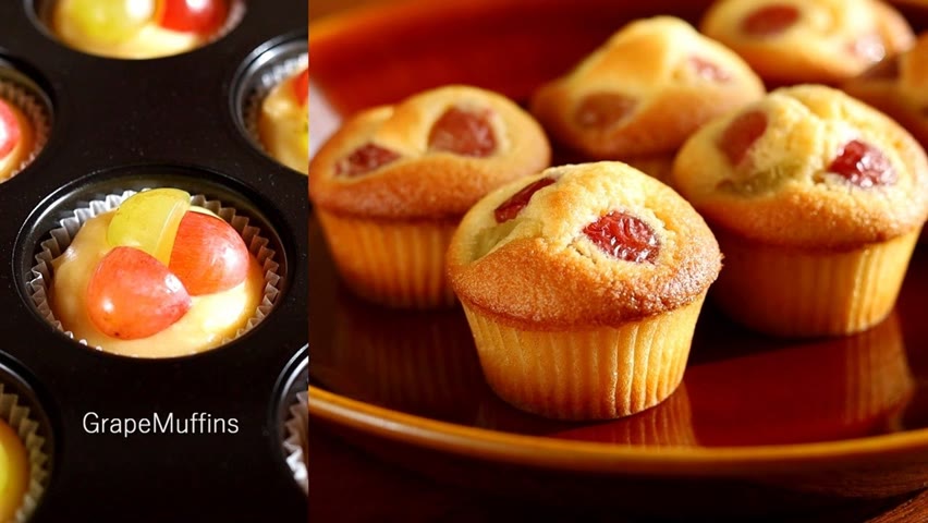 混ぜるだけ簡単♪ぶどうマフィン Grape Muffins｜komugikodaisuki