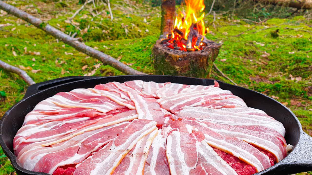 Forest Meatloaf  "Cake" full of goodness😍 ASMR Wilderness Cooking! NO TALK