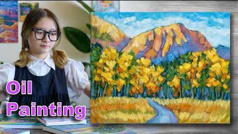 Autumn landscape painting | Oil painting time lapse |#303