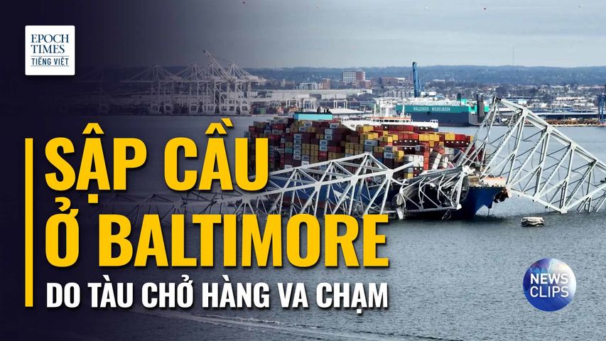Video: Khoảnh khắc cây cầu lớn ở Baltimore sụp đổ sau vụ va chạm tàu chở hàng