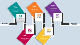 5 Steps Curved Timeline Slide in PowerPoint