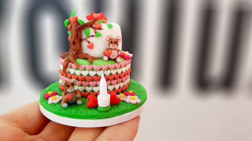 Mini LOVE cake 🐻❤️🐻🌳🍰/ TEDDY Bear cake / mini cooking / mini food / tiny kitchen /miniature cooking
