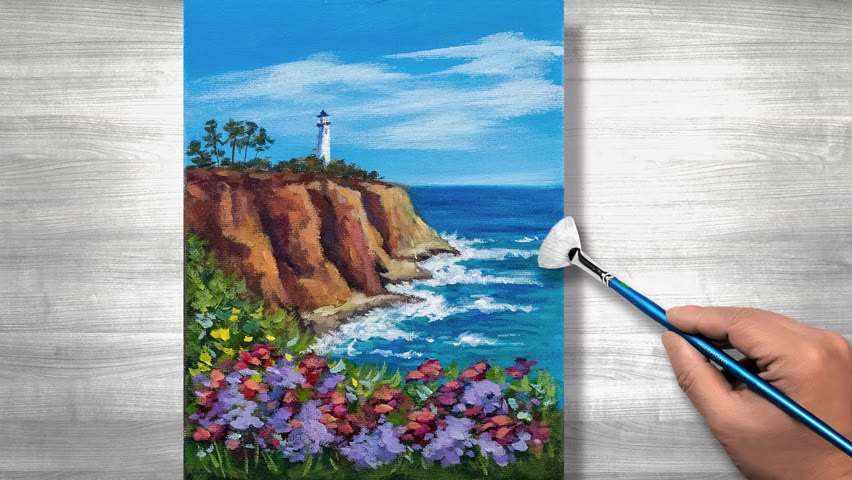 Spring seascape painting | Acrylic painting | step by step #262