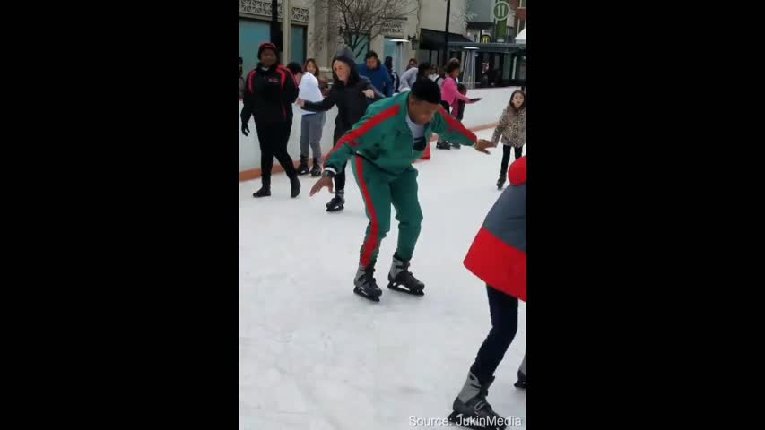 Guy Struggles to Ice Skate