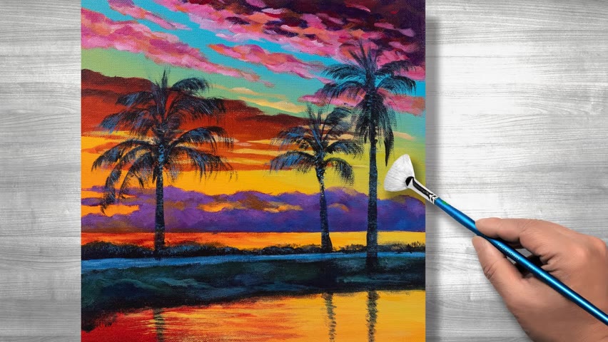 Sunset painting | Acrylic painting | step by step #28