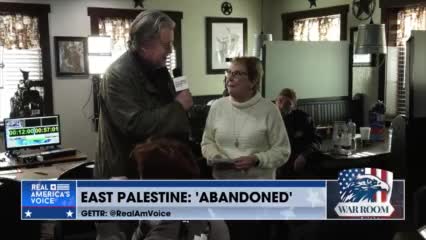 Steve Bannon talks with East Palestine resident about the volatile chemical testing in the area.