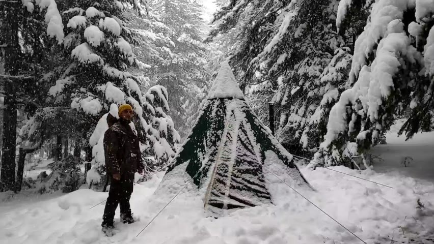 4 Days WINTER CAMPING in Blizzard With, Survival, Off Grid, Nature Movie, Snowstorm Bushcraft