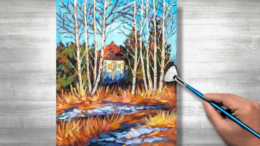 Acrylic painting landscape | Early winter landscape | Daily art #171