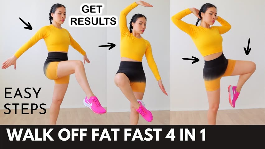 Walk off fat fast 4 in 1: lower abs, muffin top, thighs, arms - beginner weight loss, knee friendly