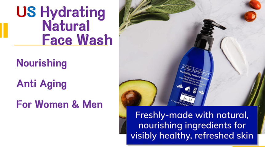 Hydrating Natural Face Wash, Gentle Daily Foaming Facial Cleanser, Made in USA