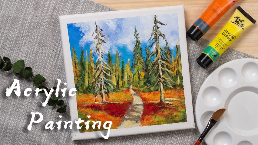 Acrylic Painting Tutorial For Beginners Landscapes/ Daily Art ＃88/ Forest Fall