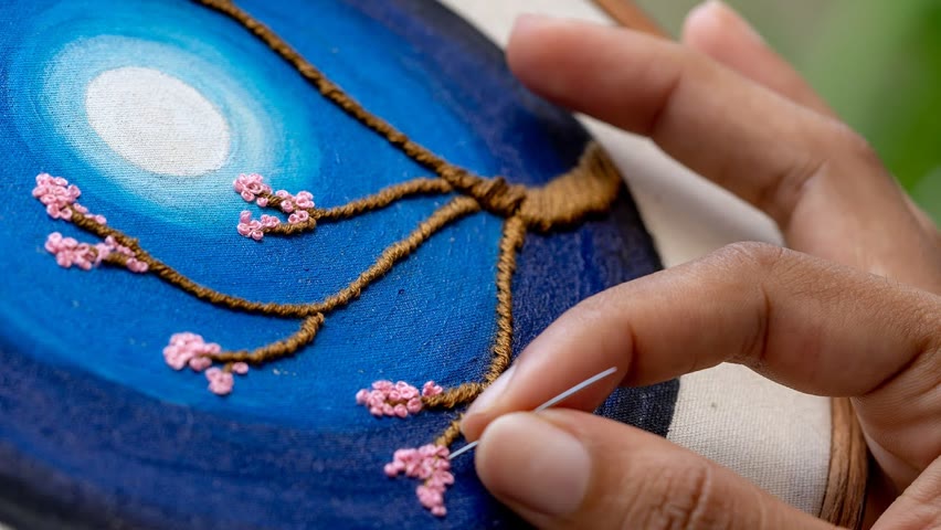 Relax through making art with Embroidery 🪡 Painting on Fabrics
