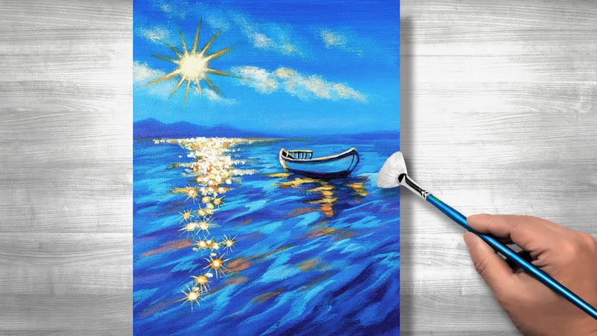 Sunny blue sea painting | Acrylic painting tutorial | Daily art #251