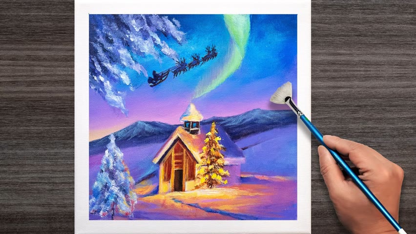 Easy acrylic painting for beginners | Christmas Eve | daily Art #150