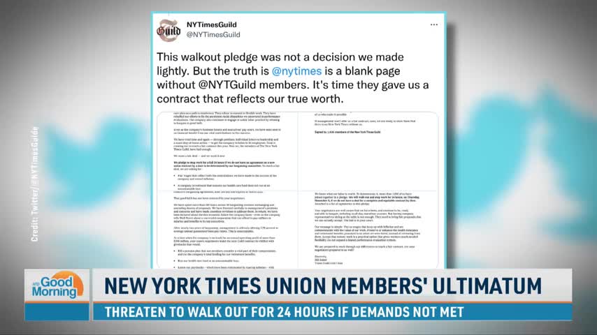 New York Times Union Members’ Ultimatum, Threaten to Walk out for 24 Hours If Demands Not Met