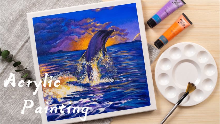 Acrylic Painting For Beginners/ Daily Art ＃17/ Dolphin Dream