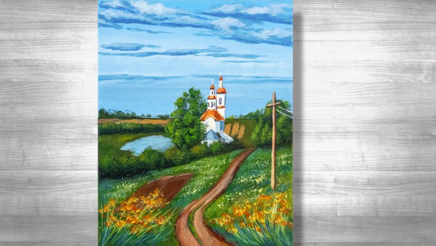 Pastoral landscape painting | Acrylic painting | step by step #265