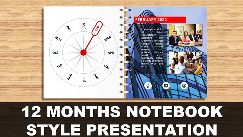 Create 12 Months Notebook Style Design Slide in PowerPoint