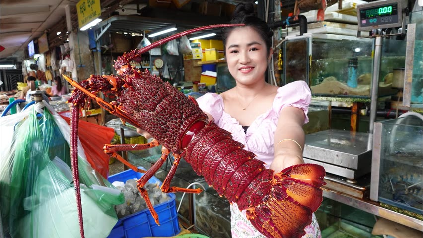 Market show, Buy Giant Lobster for cooking / 2 recipes with giant lobster