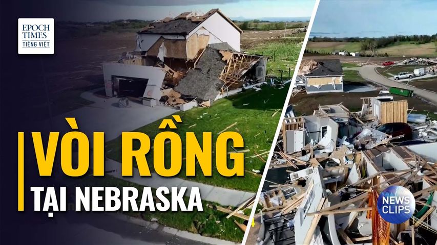 Drone ghi lại cảnh thiệt hại do vòi rồng tại Elkhorn, Nebraska