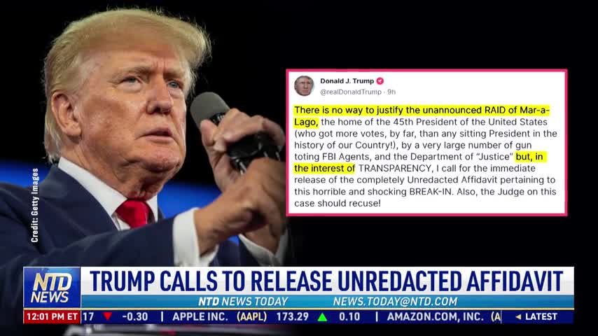 Trump Calls to Release Unredacted Affidavit Justifying FBI’s Mar-a-Lago Raid