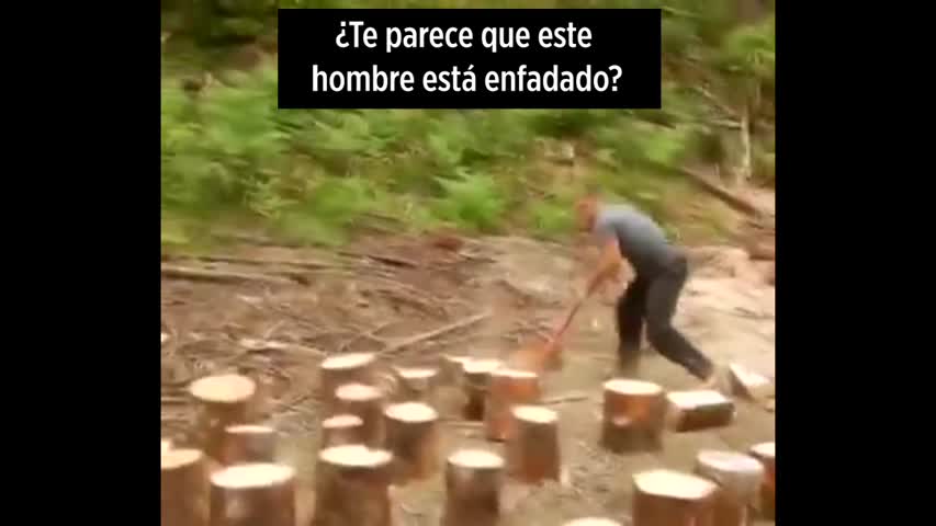 Este hombre corta velozmente troncos con dos hachas