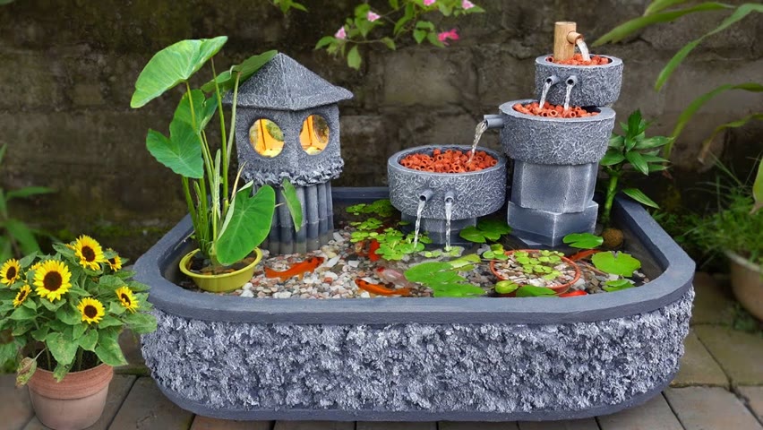 Creative Ideas From Cement - DIY beautiful waterfall aquarium for your family