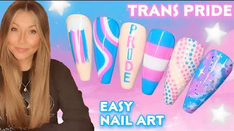 🏳️‍⚧️ Easy Trans Pride nail art designs | LGBT | Transgender | Pink blue | Galaxy Flag Rainbow | QIA