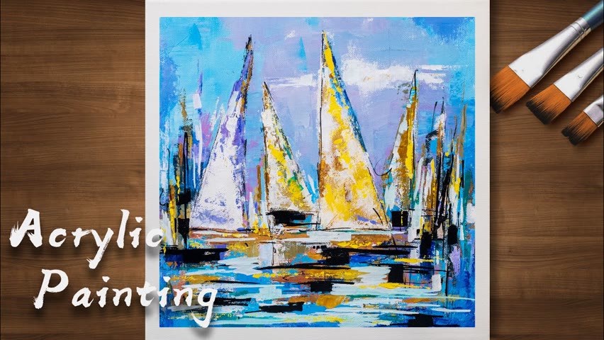 Acrylic Painting For Beginners/ Daily Art ＃27/ Blue Sailboat