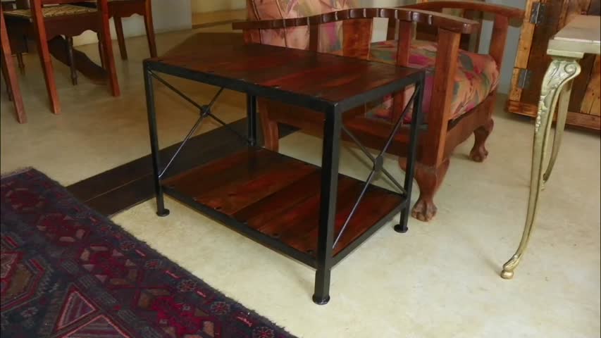 Industrial side table ,Rhodesian teak and mild steel, table ,coffee table