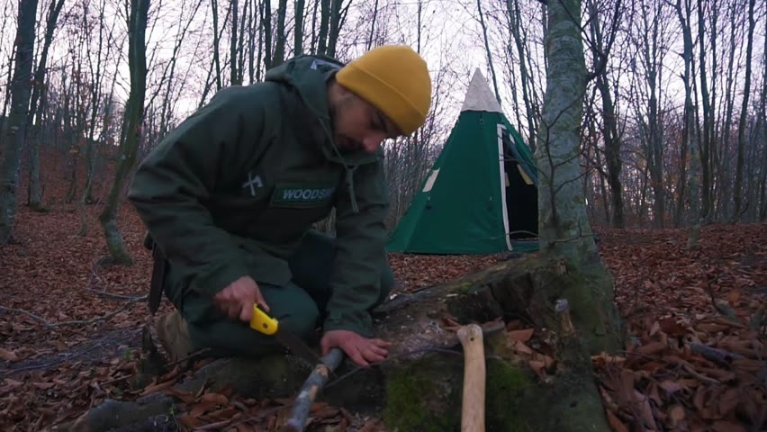 First Night Camping in My Woods: Canvas Tent & Woodstove, Hot Tenting, Winter Camping