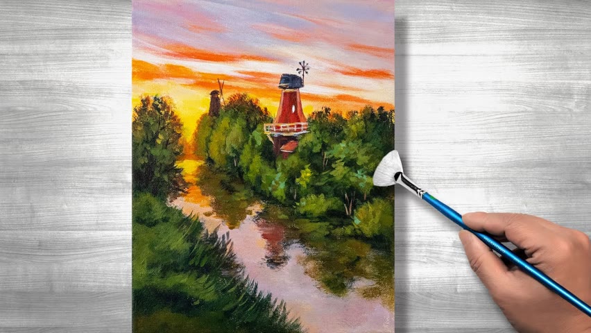 Sunset scenery painting | Acrylic painting | step by step #258
