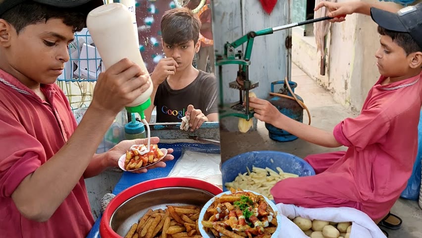 10 Years Old Kid Selling French Fries | Afghani Boy Making French Fries | Chicago & OPTP Aloo Chips