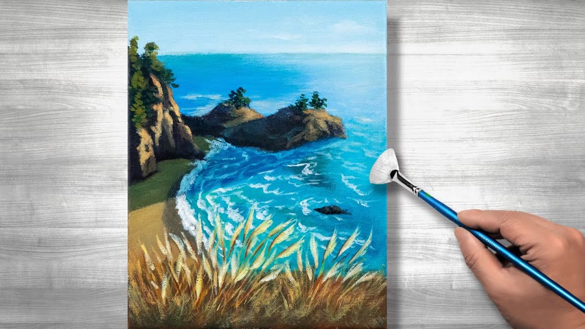 Ocean landscape painting | Acrylic painting | step by step #266