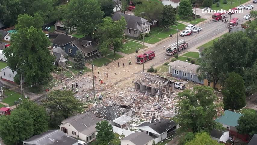 Drone Footage of Damage After House Explosion in Indiana