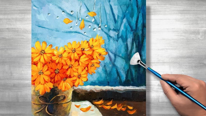 Easy acrylic painting for flowers | Blooming daisies | Daily art #196