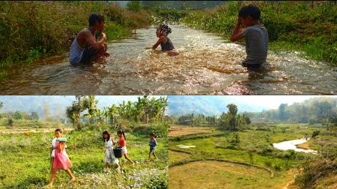 My beautiful village Children Taking Bath in Fresh and Cold water stream | Village life