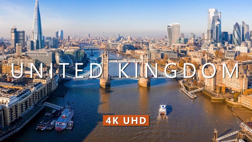 United Kingdom Aerial Views (4K UHD) with Calming Piano Music - 4K Drone film