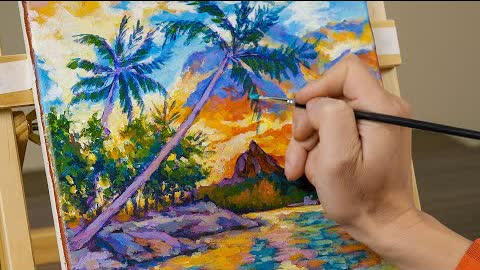 Sunset coconut tree | Acrylic Painting | #276
