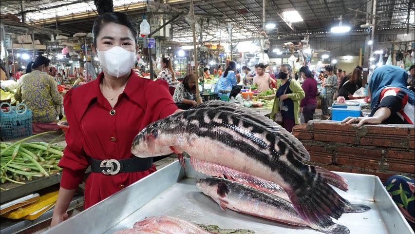Market show, Buy snakehead fish to make'' Phlear '' Fish / '' Phlear'' fish recipe