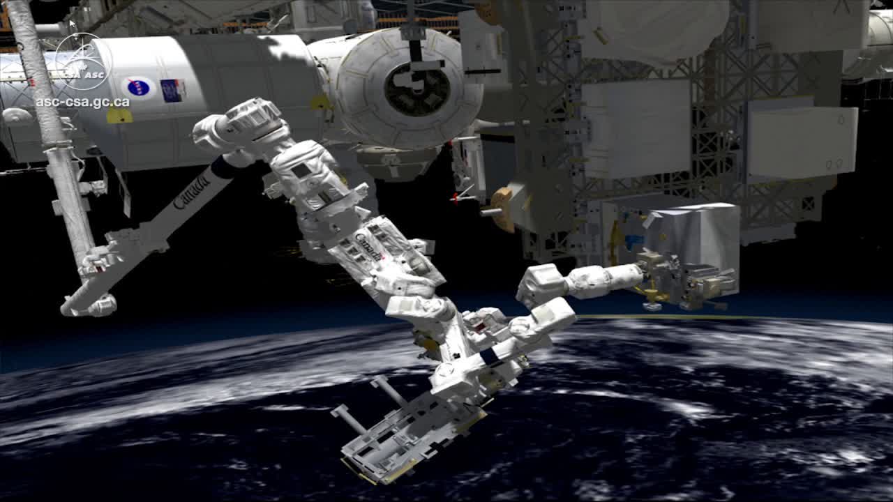 Animation of Dextre demonstrating fluid transfer technologies - Robotic Refueling Mission 3