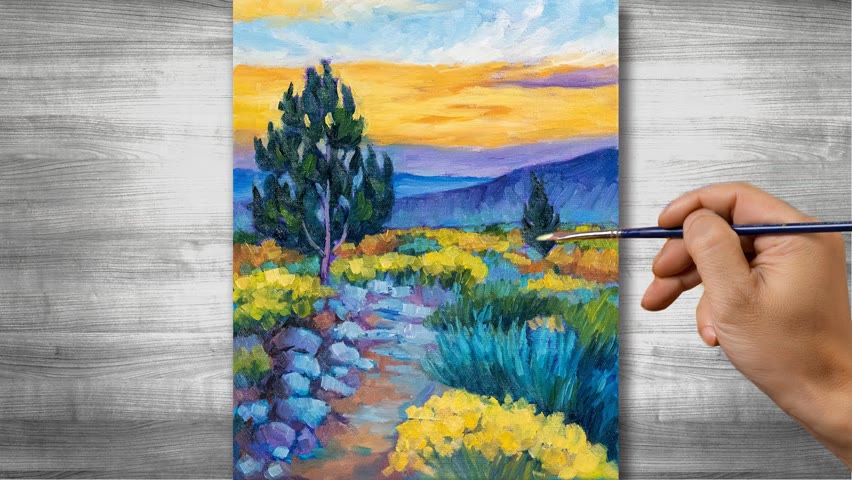 Sunrise landscape painting | Oil painting time lapse |#295