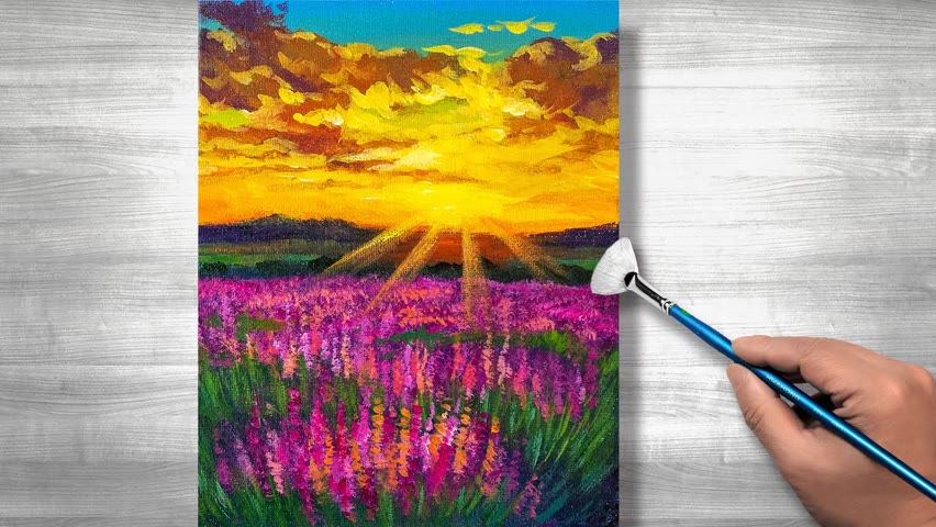 Sunset flower field painting | Acrylic painting | step by step | Daily art #230