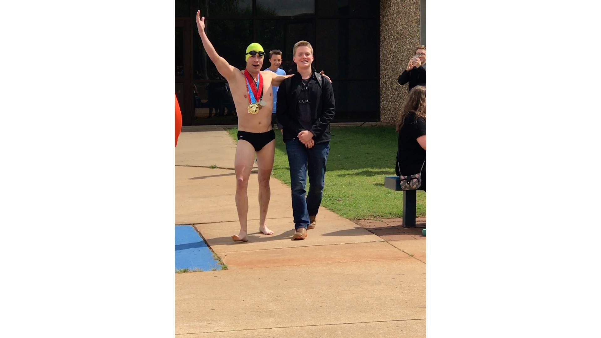 Dad Picks up Son from School while Wearing Speedo	