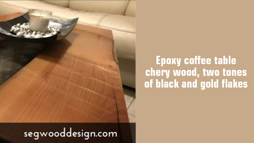 Epoxy coffee table - chery wood, two tones of black and gold flakes