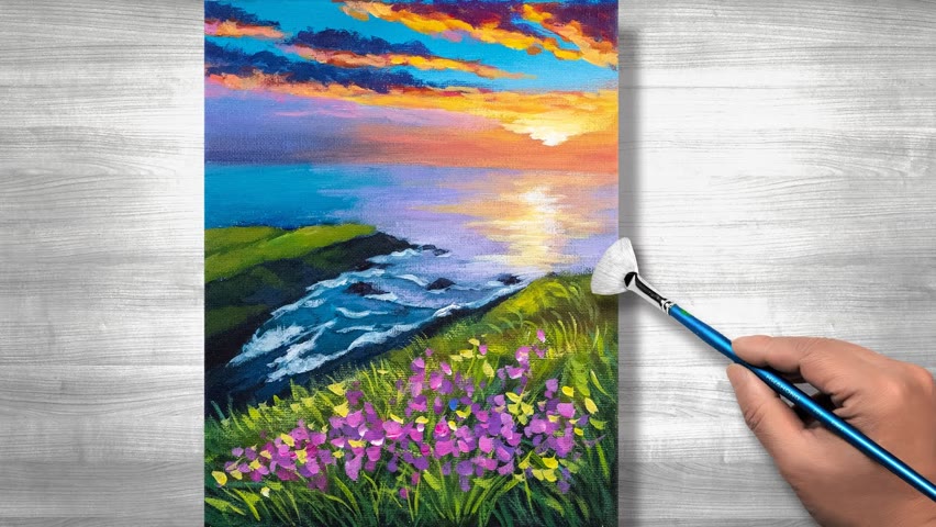 Sunrise seascape painting | Acrylic painting | step by step #272