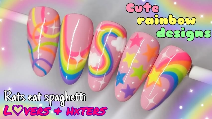 🌈 CUTE RAINBOW STAR NAILS | Gel Polish Nail Art Design | Pretty Pastel Summer Stars